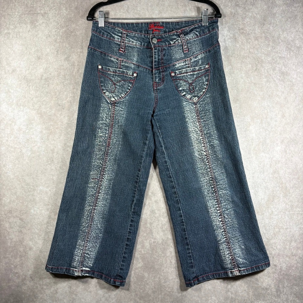 Vintage Goddess Jeans Women Size 11/12 Juniors Dark Wash Cropped Capri High Rise